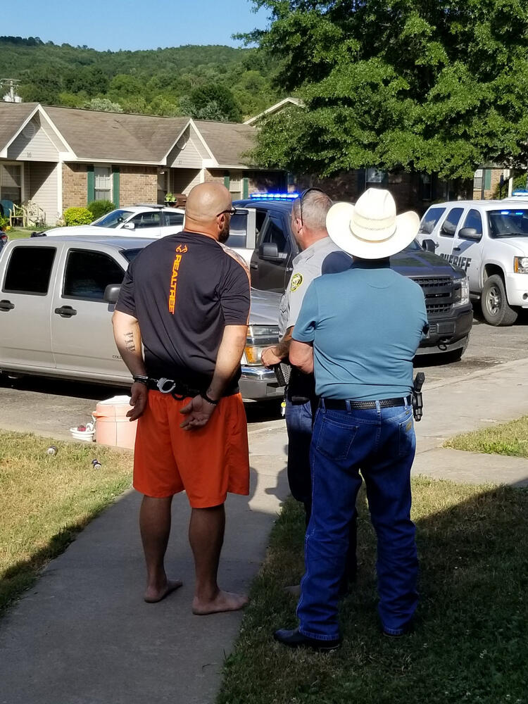 Searcy County Sheriff Kenny Cassell and Deputy Lt. Billy Cordell arresting Darren Patrick